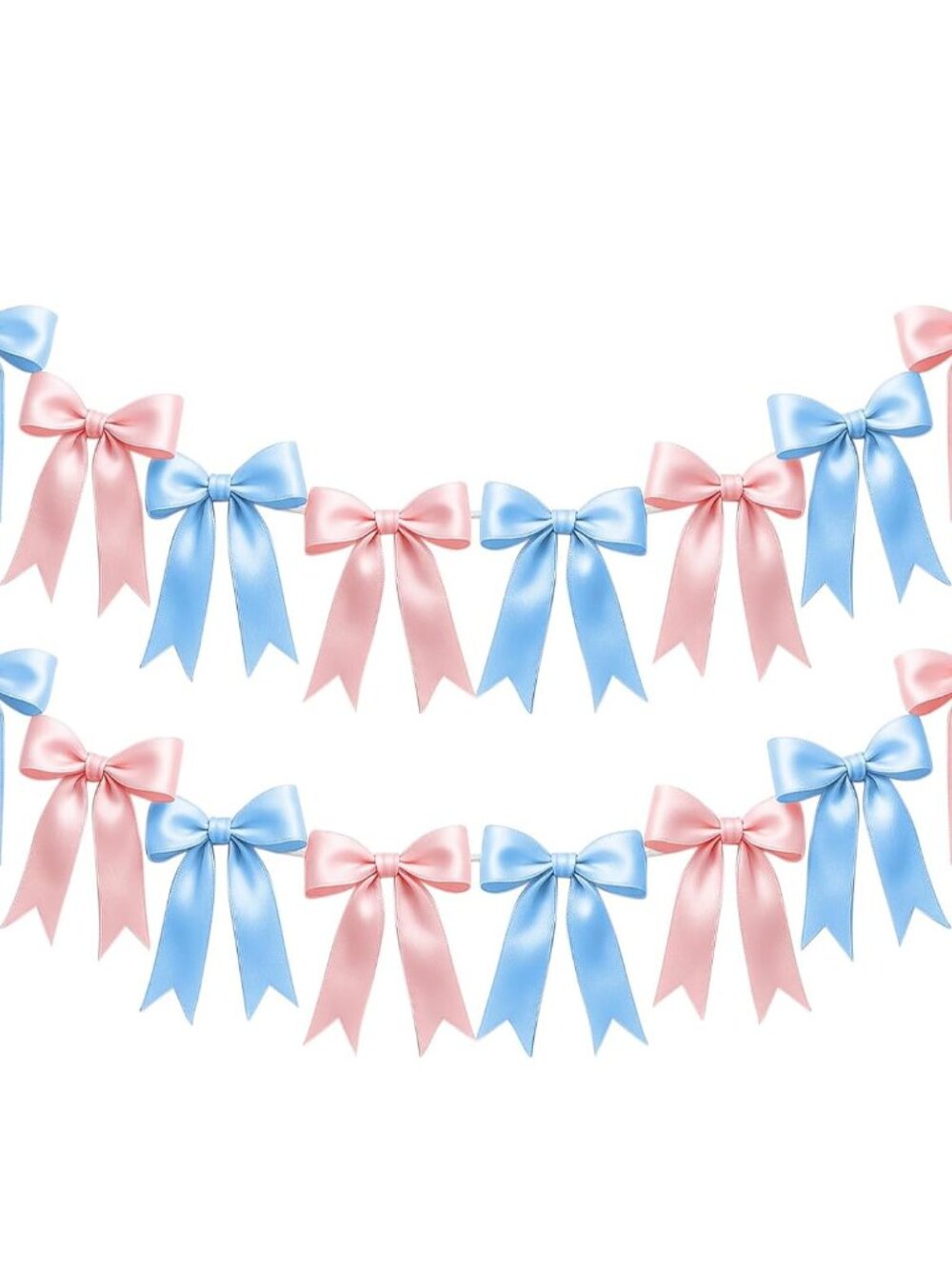 2 Strings of 16PCS Baby Pink&Baby Blue Bow Garlands Banner Decoration,Pre-Strung